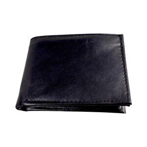 Perry Ellis Portfolio Wallet Mens Black Leather Trifold Card Slot Bill Chamber